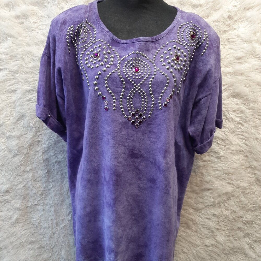 Vintage Boos Women's Purple Thai Dye Embellished Short Sleeves T-Shirt